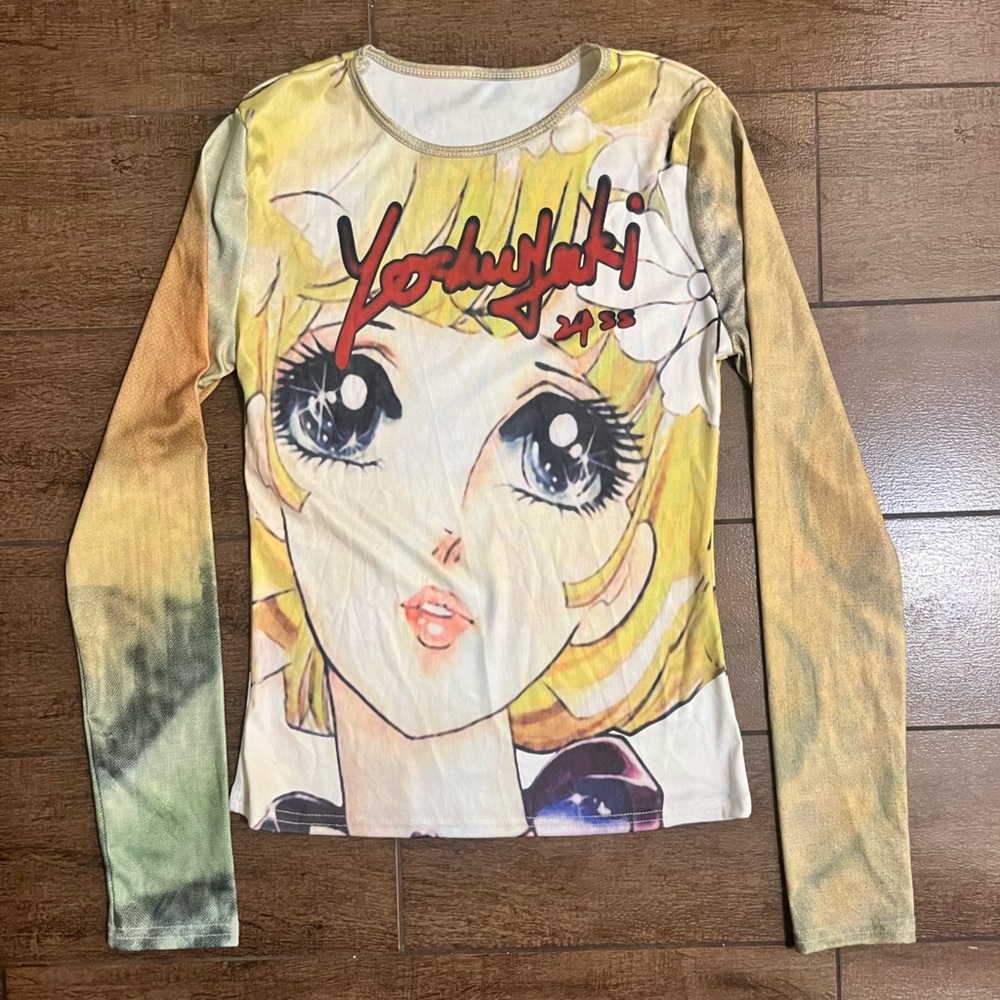 Others Follow Graphic Long Sleeve Crop Top - Multicolor